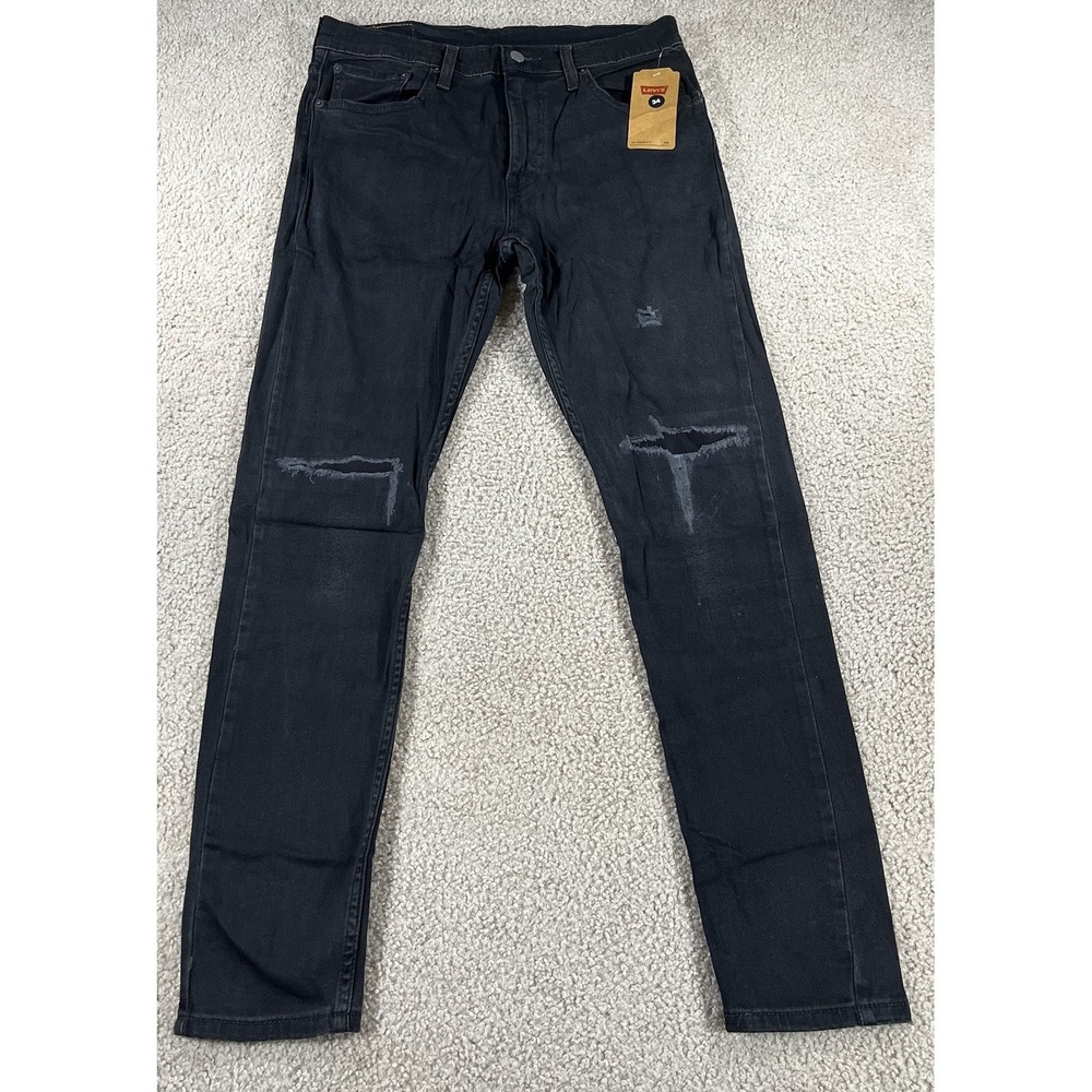 Levi's Skinny Taper Jeans Mens 33x32 Black New Distressed Flex Denim Fit 32x30.5